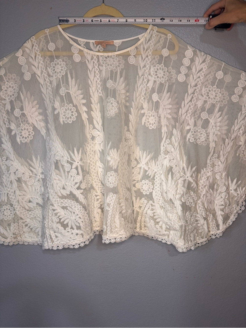 Gibson Latimer White Embroidered Lace Kimono Top Boho Sheer Flowy Cover Up Large - Picture 7 of 8
